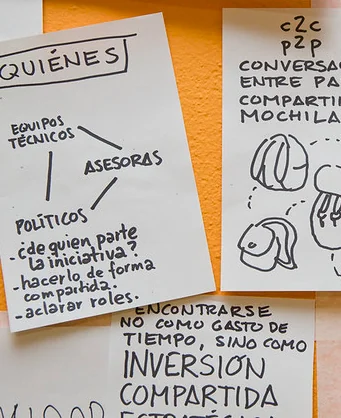 Papelógrafos de una edición anterior del C2C con las ideas «encontrarse no como gasto de tiempo, sino como inversión compartida».