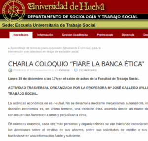 Charla Coloquio "Fiare la Banca Ética” (Huelva)
