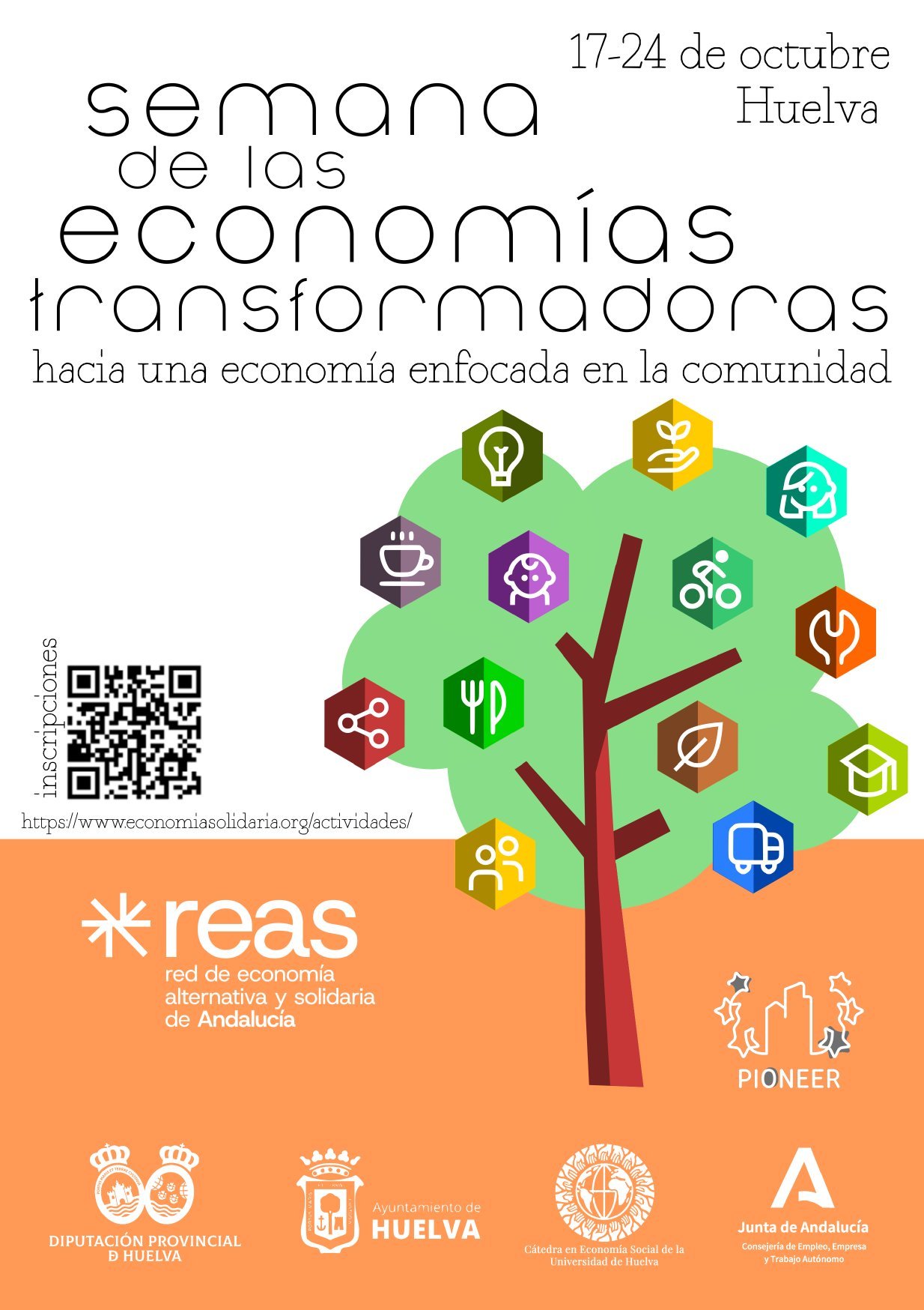 Cartel de la II Semana de las Economías Transformadoras «Hacia una economía enfocada en la comunidad», del 17 al 24 de octubre en Huelva
