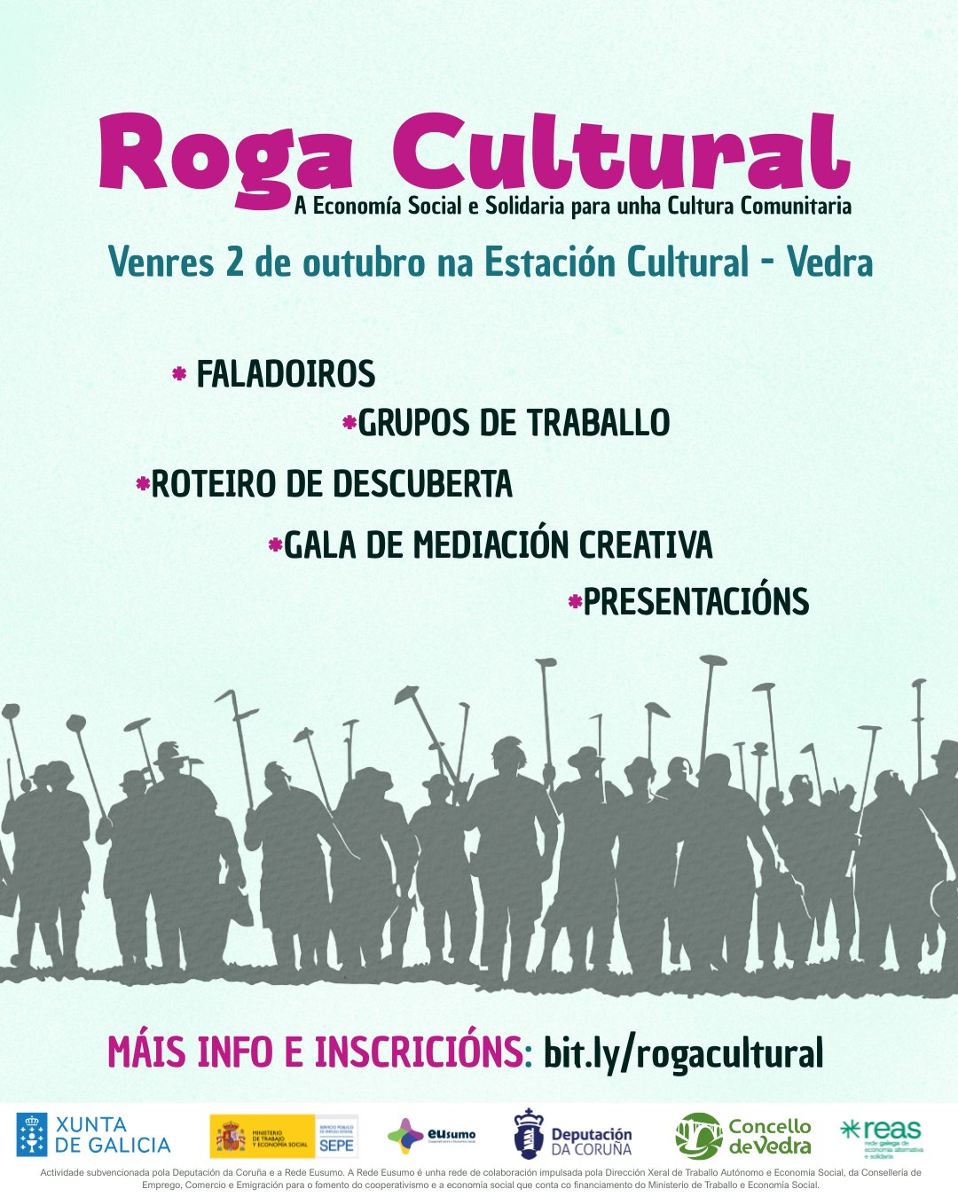 Cartel de Roga Cultural: la Economía Social y Solidaria para una Cultura Comunitaria, viernes 2 de octubre en la Estación Cultural de Vedra