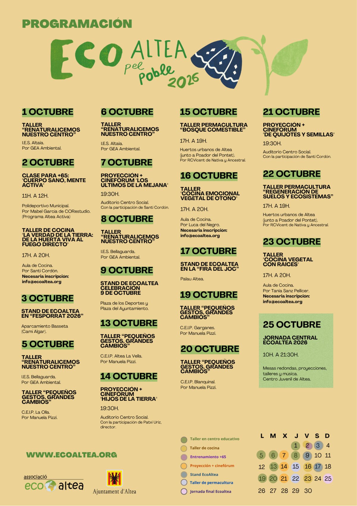 Cartel de la programación de EcoAltea pel poble 2026, del 1 al 25 de octubre en Altea
