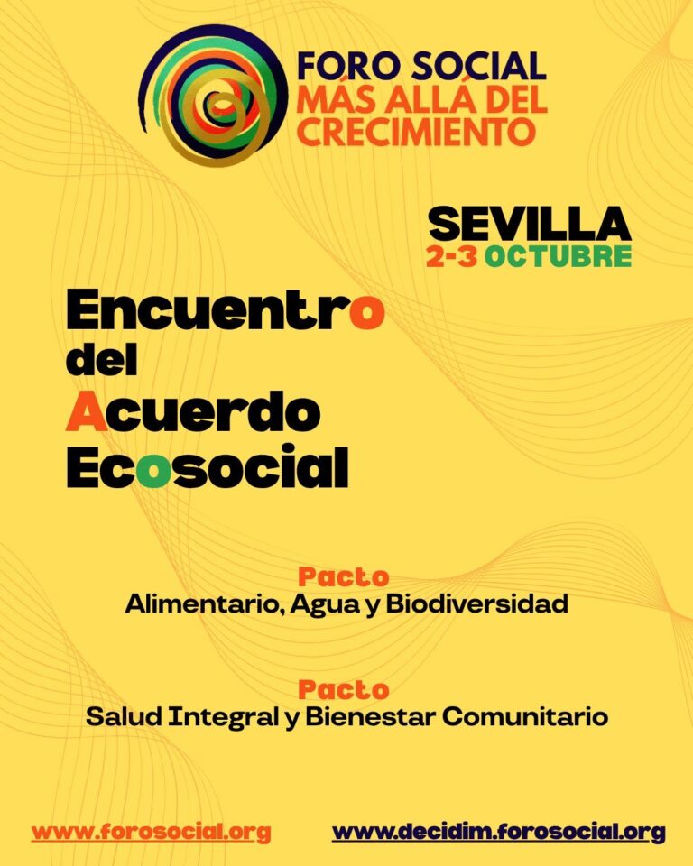 Cartel del Encuentro del Acuerdo Ecosocial del Foro Social Más Allá del Crecimiento, Sevilla, 2 y 3 de octubre