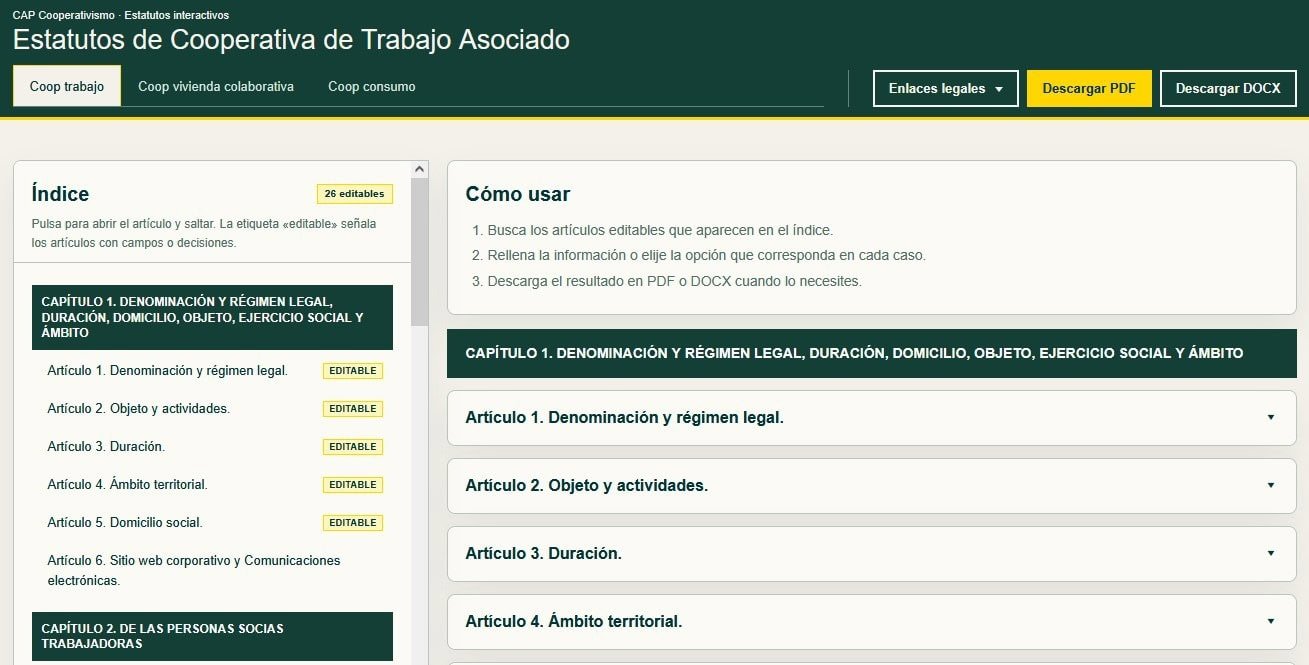 Estado actual del prototipo de modelos de estatutos de cooperativas