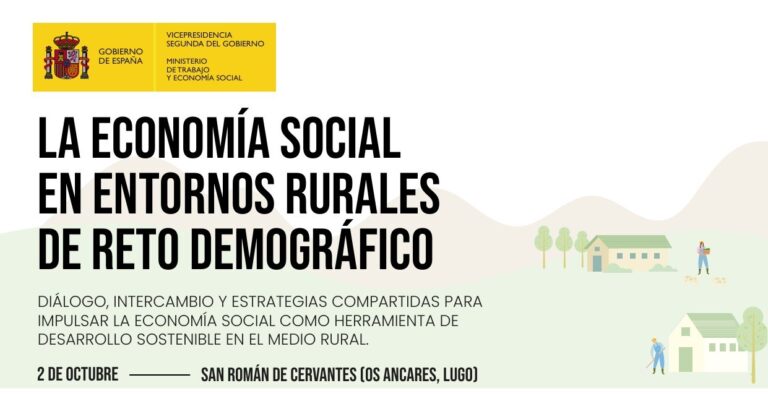 Cabecera del programa de la jornada La Economía Social en entornos rurales de Reto Demográfico, 2 de octubre, San Román de Cervantes (Os Ancares, Lugo)